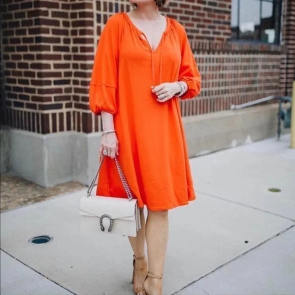 Anthropologie Anais Bright Orange Knit Cotton Tunic A-Line Dress Size Medium M